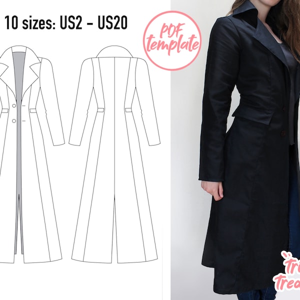 Basic trench coat sewing pattern + guide - Now in sizes US2 - US20! A4 and US letter - Instant digital download