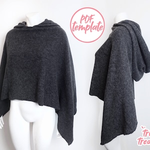 Easy hooded poncho sewing pattern + guide (3 different hood shapes/patterns included) - A4 and US letter - Instant digital download