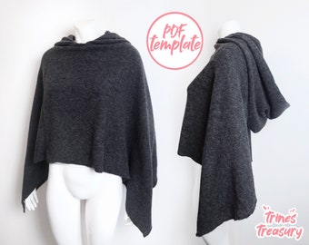Easy hooded poncho sewing pattern + guide (3 different hood shapes/patterns included) - A4 and US letter - Instant digital download