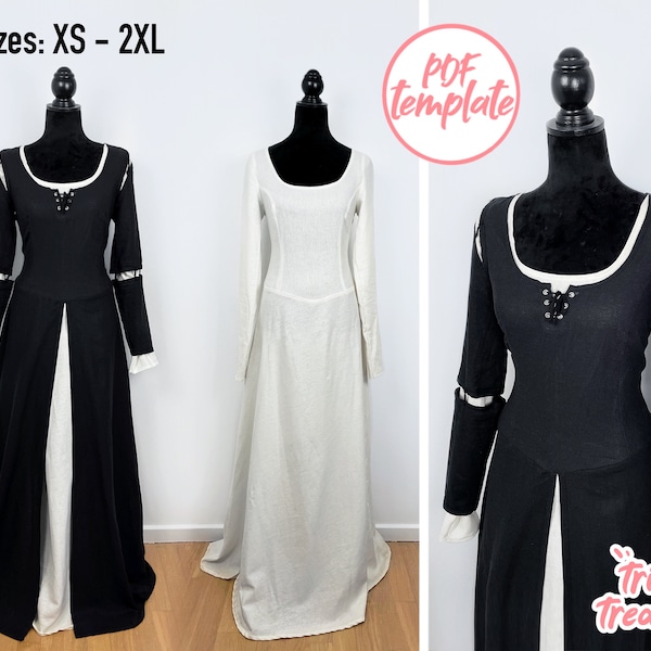 Medieval under- and overdress sewing pattern + guide - Now in sizes XS - 2XL! A4 and US letter - Instant digital download