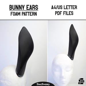 May include: A black foam bunny ear pattern for crafting. The pattern is shown on a white foam head. The pattern is available as a printable PDF file in A4 or US Letter size.