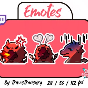 3 Cute dragon emotes for Twitch! Love, ANGERY and sad ;__;