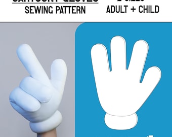 Cartoony gloves sewing pattern + guide - Adult + Child size - A4, A0 and US letter - Instant digital download