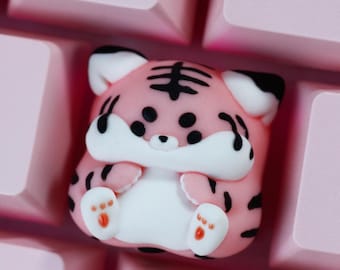 Pink Cat Artisan keycaps, Handmade Resin Keycap, animal personalized gifts (SA R3/Cherry R1)