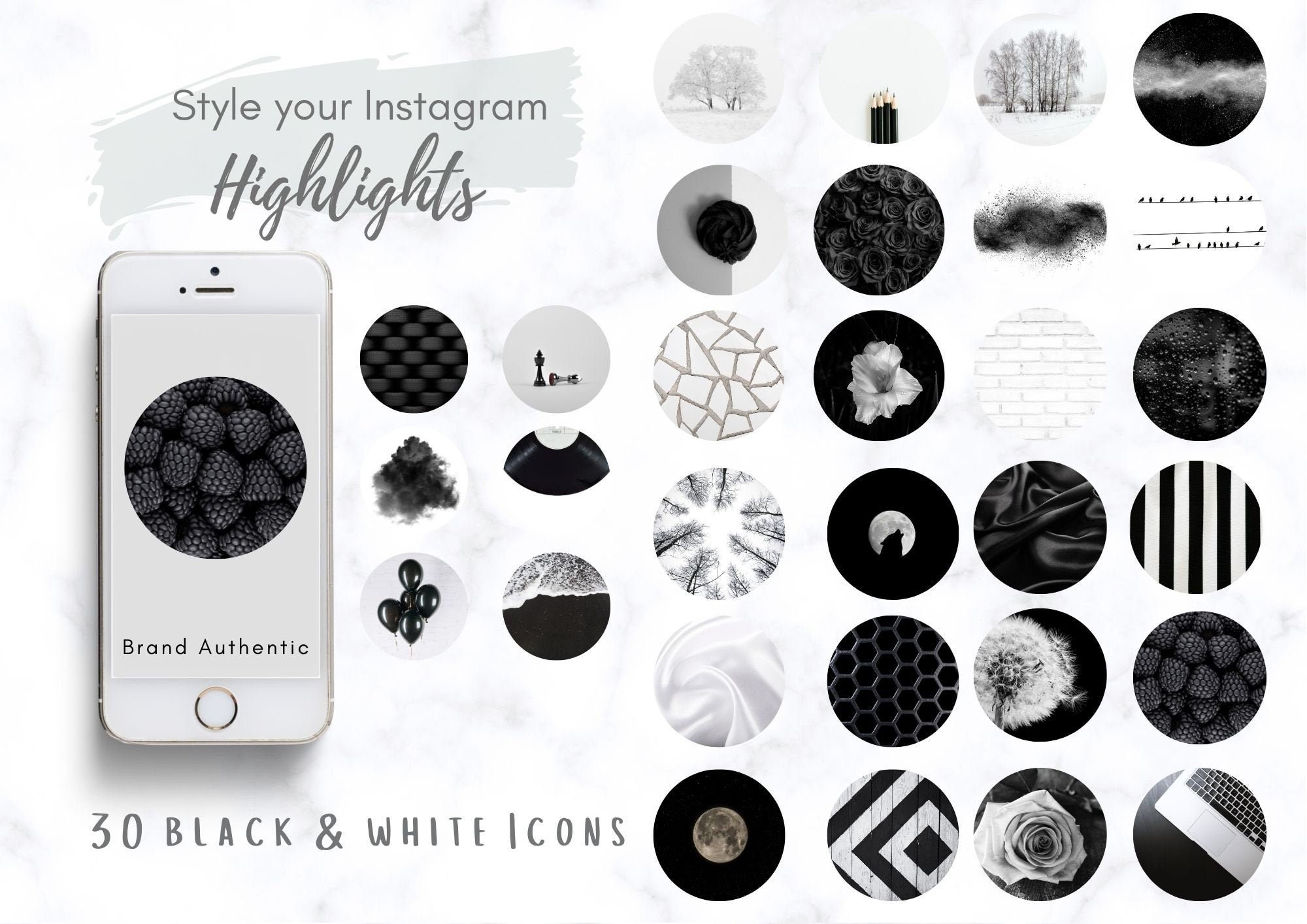 30 Sleek Black & white Instagram Highlight Cover Instagram | Etsy