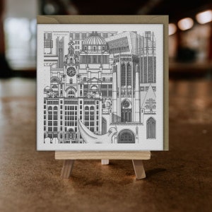 Architektur von Manchester, quadratischeAndere-Grußkarte, Reichshallquari-Grußkarte, Reichshallquari-Geburtstagskarte, Reichshallquari-Geschenk, Valentinstagskarte, Reicherbach-Kunstwerk
