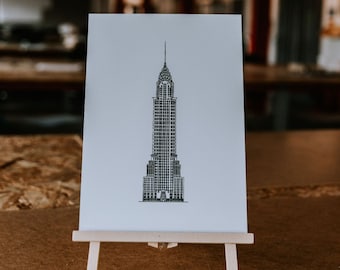 Chrysler Building Art Print, Black and White Illustration, New York Print, New Yorker Print, Chrysler building drawing, Hand Drawn, Wall art