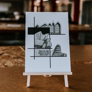 May include: Black and white illustration of buildings with a grid pattern overlay. The text reads "There are 360 degrees so why stick to one?"
