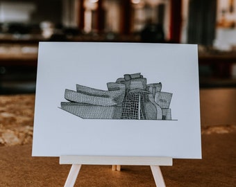 The Guggenheim Museum of Bilbao - Art Print, Architectural Drawing, Black and White Wall Art, Minimalist Art, Frank Gehry, Deconstructivist