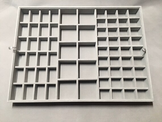 Elsjoy Set Di 4 Vassoi Portagioie In Velluto Grigio - Organizer Impilabile Con Divisori Regolabili, 35,8x24x3,3 Cm, Per Orecchini, Collane, Anelli