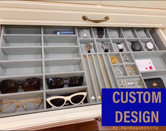 CUSTOM Jewelry Tray, Custom Drawer Organizer, Necklaces Holder, Bracelets Holder, Drawer Inserts, Makeup Organizer, Jewelry Storage