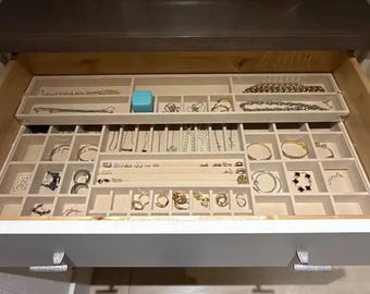 Customizable Velvet Jewelry Drawer Organizer: Wood Storage Trays