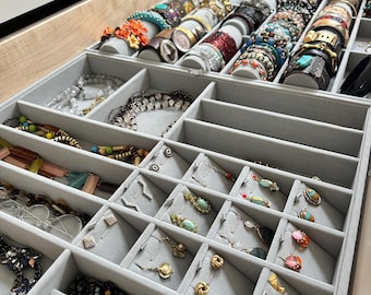 Custom Velvet Jewelry Organizer Tray, Drawer Insert, Ring Watch Necklace Storage