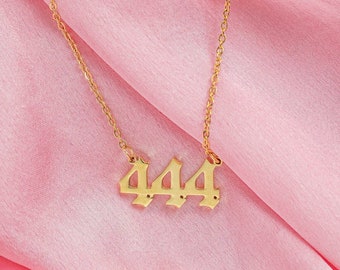 444 Collar de número de ángel ∙ Collar de oro personalizado ∙ Regalo para ella ∙ Colgante minimalista de oro ∙ Collar colgante de número ∙ Joyería de número de ángel