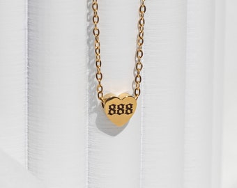 888 Collar de corazón número de ángel ∙ Collar de oro delicado ∙ 18k impermeable ∙ Collar personalizado ∙ Collar pequeño espiritual ∙ Regalo para ella