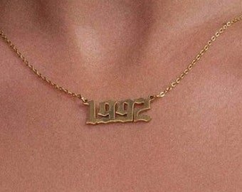 Collar del año de nacimiento ∙ Fecha de nacimiento ∙ Collar de número personalizado impermeable ∙ Regalo para ella ∙ Collar delicado ∙ Collar colgante ∙ Collar de oro