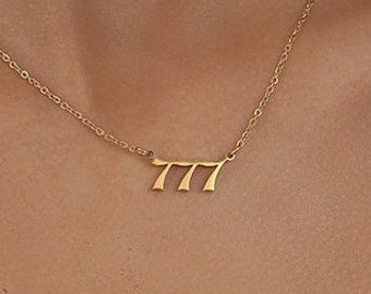 Collar de número de ángel de acero inoxidable 777 ∙ joyería personalizada ∙ colgante minimalista de oro ∙ impermeable ∙ collar de oro personalizado ∙ regalo para ella