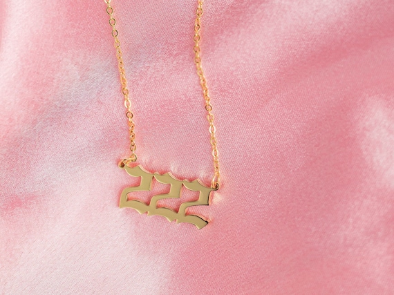 14k Solid Gold Angel Number Necklace, 222 Angel Number, 444 Angel Number,  888 Angel Number, Birth Year Necklace, 21st Birthday Gift for Her - Etsy