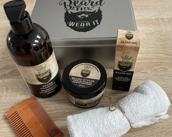 Men's Grooming Gift Tin "if the beard fits wear it"  with or without beard essentials kit