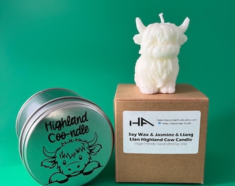 Vela de soja com aroma de vaca das Terras Altas, fragrâncias sortidas Highland Coo-ndle em lata de presente.
