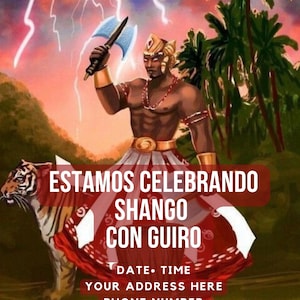 DIY Shango Cumpleaños van Osha Tambor Ocha Invitacion | Uitnodiging voor Sint-feestje | Zelf bewerken | Automatische bewerking | Chango