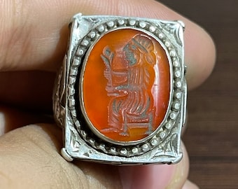 Antiker Karneol Intaglio Ring: Sassanian King Siegel aus massivem Silber