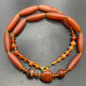 Spectacular Ancient Himalayan Indo Tibetan Old Genuine Carnelian Agate Stone Beads Necklace