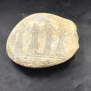Signed Near Eastern Hard Stone Tablet: Queen Gathering Scene