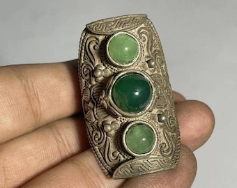 Wunderbare Vintage Antike Alte Alte Bronze Chinesische Schöne Seltene Ring Mit Jade Stein