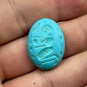Super Ancient Old Turquoise Stone Roman King Intaglio Rare Stamp Unique Beautiful Cabochon