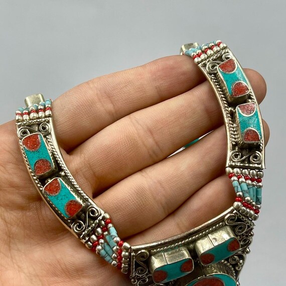 Vintage Tibetan Turquoise Coral Brass Necklace - Etsy