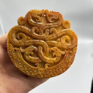 Ancient Near Eastern Jade Tile: Mythical Beasts Relief Engraving