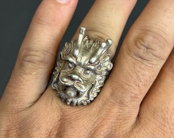 Vintage Tibetan Bronze Dragon Head Ring