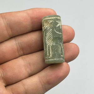 Rare Near Eastern Ancient Jade Stone Beautifully Carved Rare Cylinder Seal Bead With Impression, Authentic Cylinder Bead