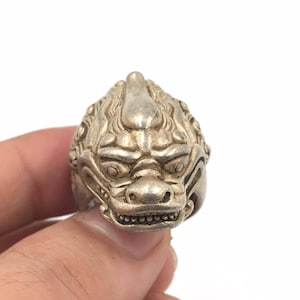 美しいヴィンテージの古いドラゴンヘッドの素晴らしいユニークなシルバーメッキリング