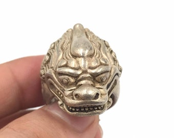 Schöne Vintage alte Drachenkopf wunderbare einzigartige Silber überzogene Ring