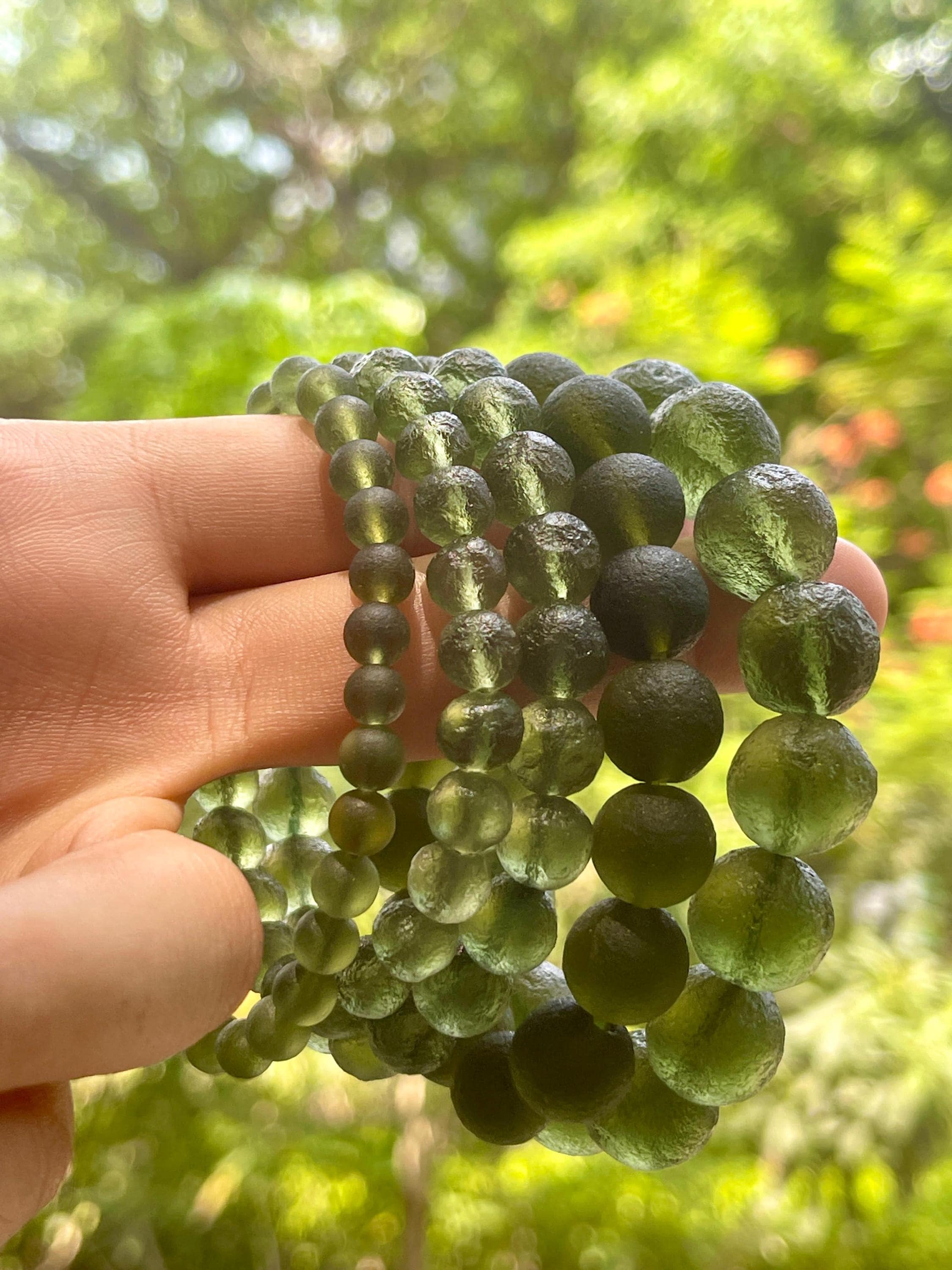 Braccialetto In Moldavite Naturale - Perle 6mm, Pietra Verde Della Guarigione, Regalo Per Uomini E Donne