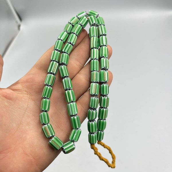 Super Antique Vintage Venetian Trade Old African Green Color Chervons Glass Unique Rare Beads Necklace