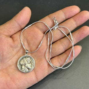 Amazing Ancient Greek Bronze Coated Athens Greek Owl Coin With Genuine 925 Silver Bezel Coin Pendant