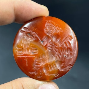 Ancient Near Eastern Carnelian Agate Seal Stamp: Carved Amulet Bead