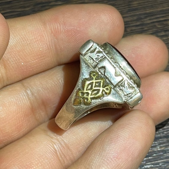 Antique Solid Silver Agate Intaglio Ring: Engrave… - image 5