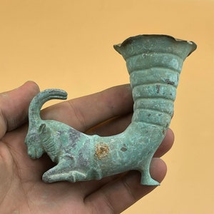 Super Rare Ancient Bronze Rhyton Vessel In The Form Of An Animal , Ancient Bronze Vessel, Collectable Bronze Rhyton