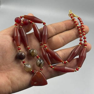 Excellent Ancient Old Carnelian Agate Stone And Himalayan Indo Tibetan Beads Rare Lovely Necklace