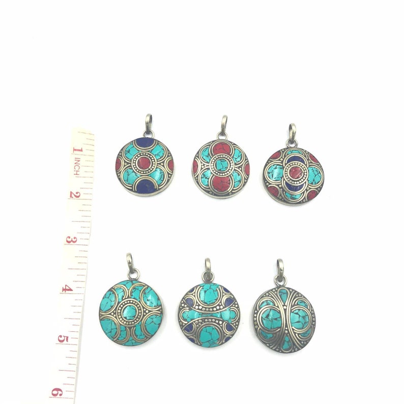 SALE 6 PCS!! Wonderful Handmade Medival Coral turquoise and Lapis lazuli stone Beautiful Pendants