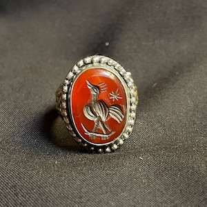 Antique Ancient Old Agate Stone Bird Animal Engravings Rare 925 Genuine Solid Silver Ring, Antique Ring,Agate Ring, Afghanistan Ring