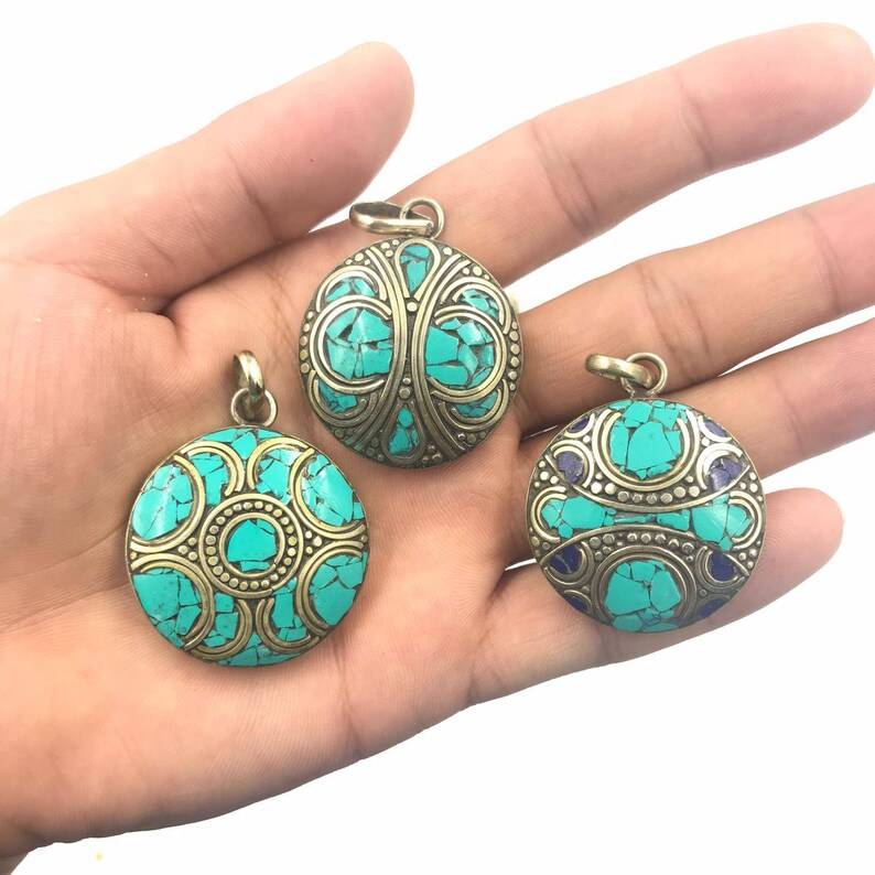 SALE 6 PCS!! Wonderful Handmade Medival Coral turquoise and Lapis lazuli stone Beautiful Pendants