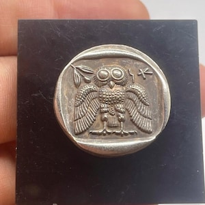Rare Ancient Greek Athens Athena Owl Bronze Coated Coin