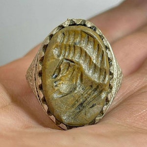 Authentic Ancient Old Agate Stone Roman King Head Intaglio Bronze Unique Beautiful Lovely Rare Ring, Gift Ring, Authentic Ring, Agate Ring