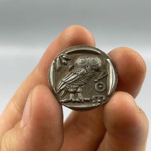 Excellent Ancient Greek Athens Athena Owl Bronze Coated Coin