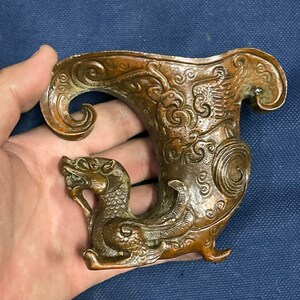 Rare Ancient Near Eastern Old Bronze Vessel Rhyton In The Form Of An Animal